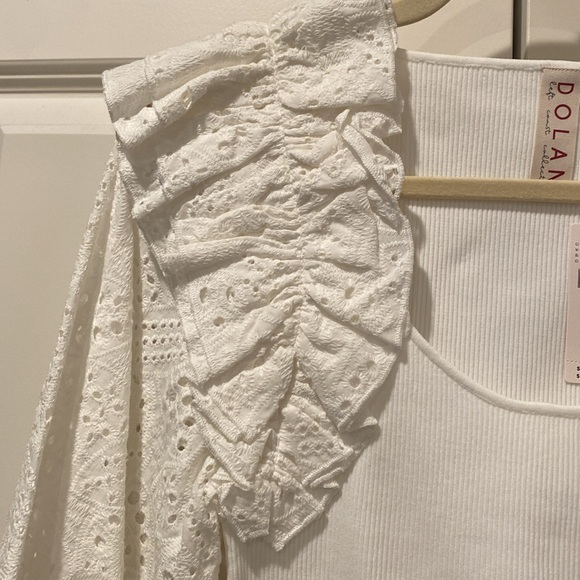 NWT Dolan Left Coast White Eyelet Ruffle Sleeve Sweater Blouse. Size S. Anthro. - Picture 9 of 10